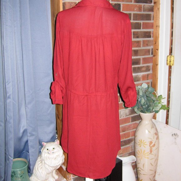 Japna Maroon Tie waist Button Front Shirt Dress XL - Picture 4 of 5